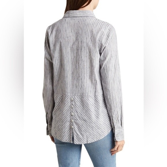 Lucky Brand Striped Button Up Tunic Shirt Long Sleeve Cotton Chest Pocket - Picture 3 of 16